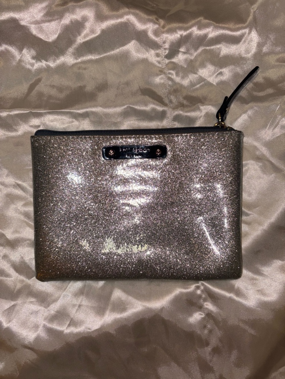 kate spade Metallic Silver Glitter Wristlet